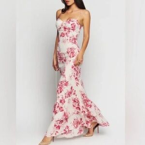Reformation Fallon Floral Maxi Dress Size XS Pink White Ruffle Wedding Guest